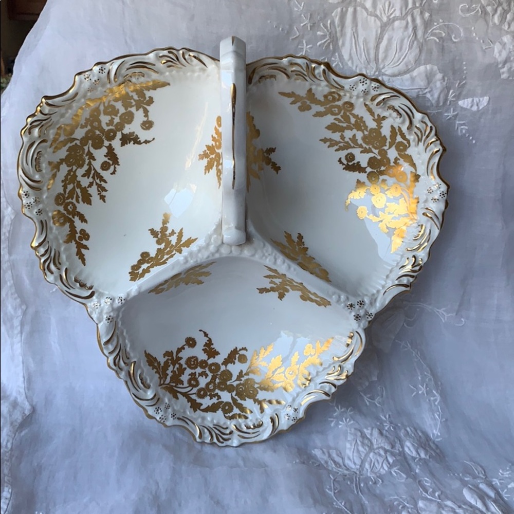 Vintage bone china divided handled serving dish